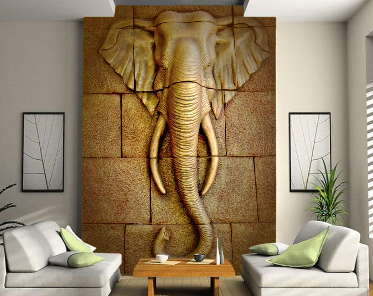 3D Golden Elephant Face Wallpaper