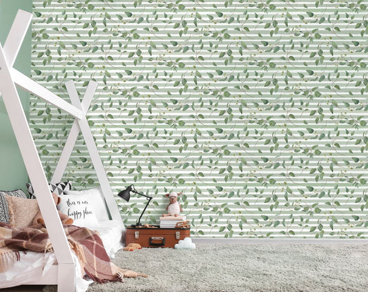 Mint Leaf Stripes Decorative Wallpaper Rolls