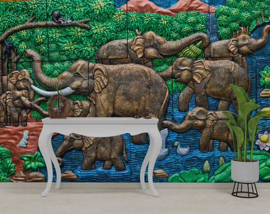 Colourful Jungle Theme 3D Wall Mural Wallpaper