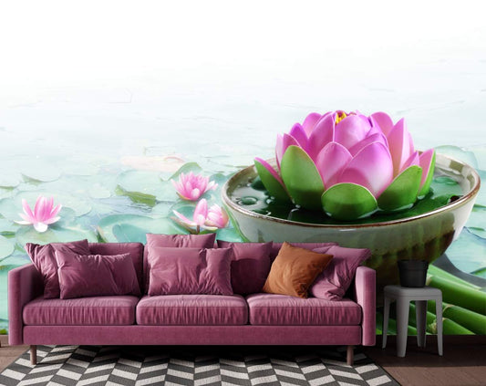 Large Lotus In Water Customize Wallpaper
