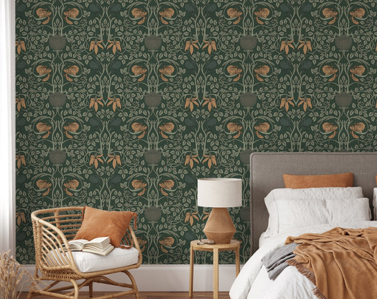 Floral Wallpaper and Leaves Wallpaper Retro Art Wallpaper Rolls
