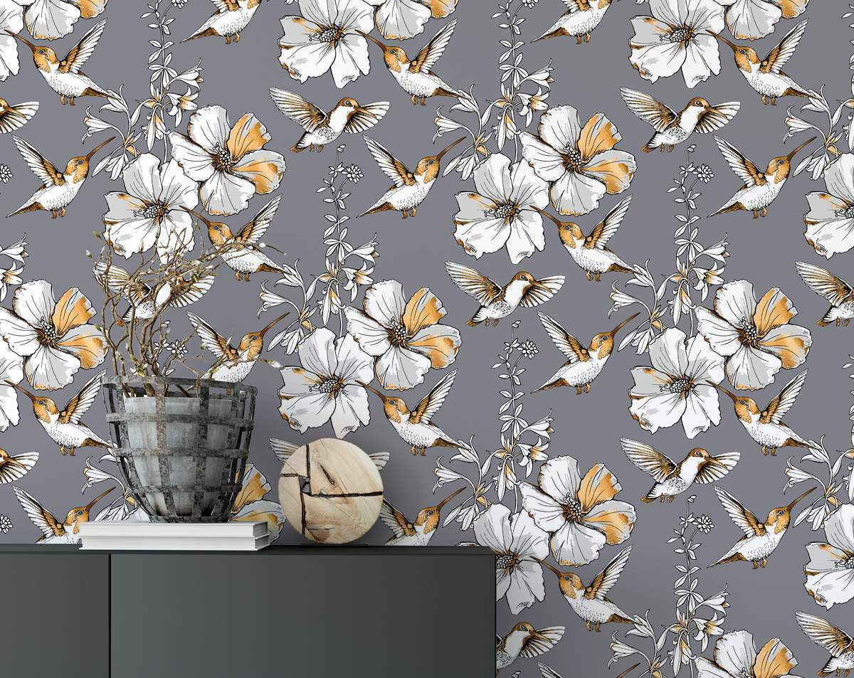 Golden White Humming Bird Wallpaper Rolls