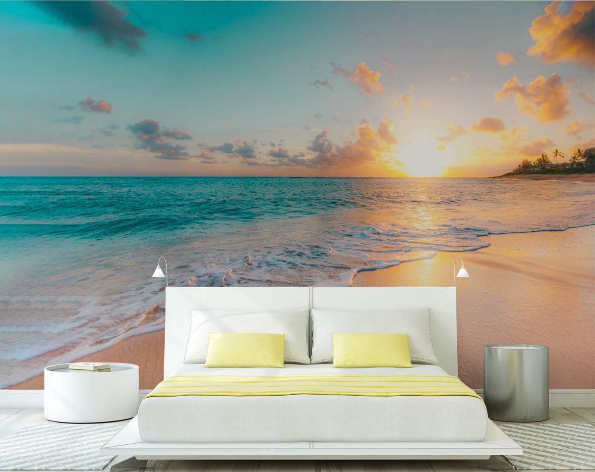 Sunset Beach View 3D Wallpaper, Nature Wallpaper, Blue Wallpaper
