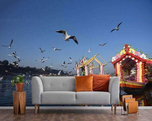 3D River Wallpaper With Bird's
