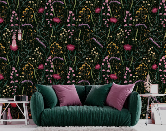 Vintage Floral Pattern Wallpaper, Wild Flowers Wallpaper