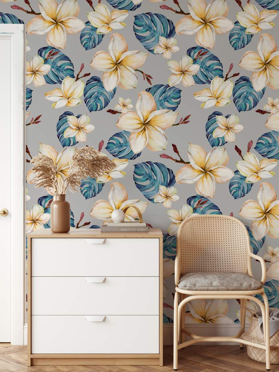 Hand Painted Watercolour White and Yellow Flowers Wallpaper Rolls