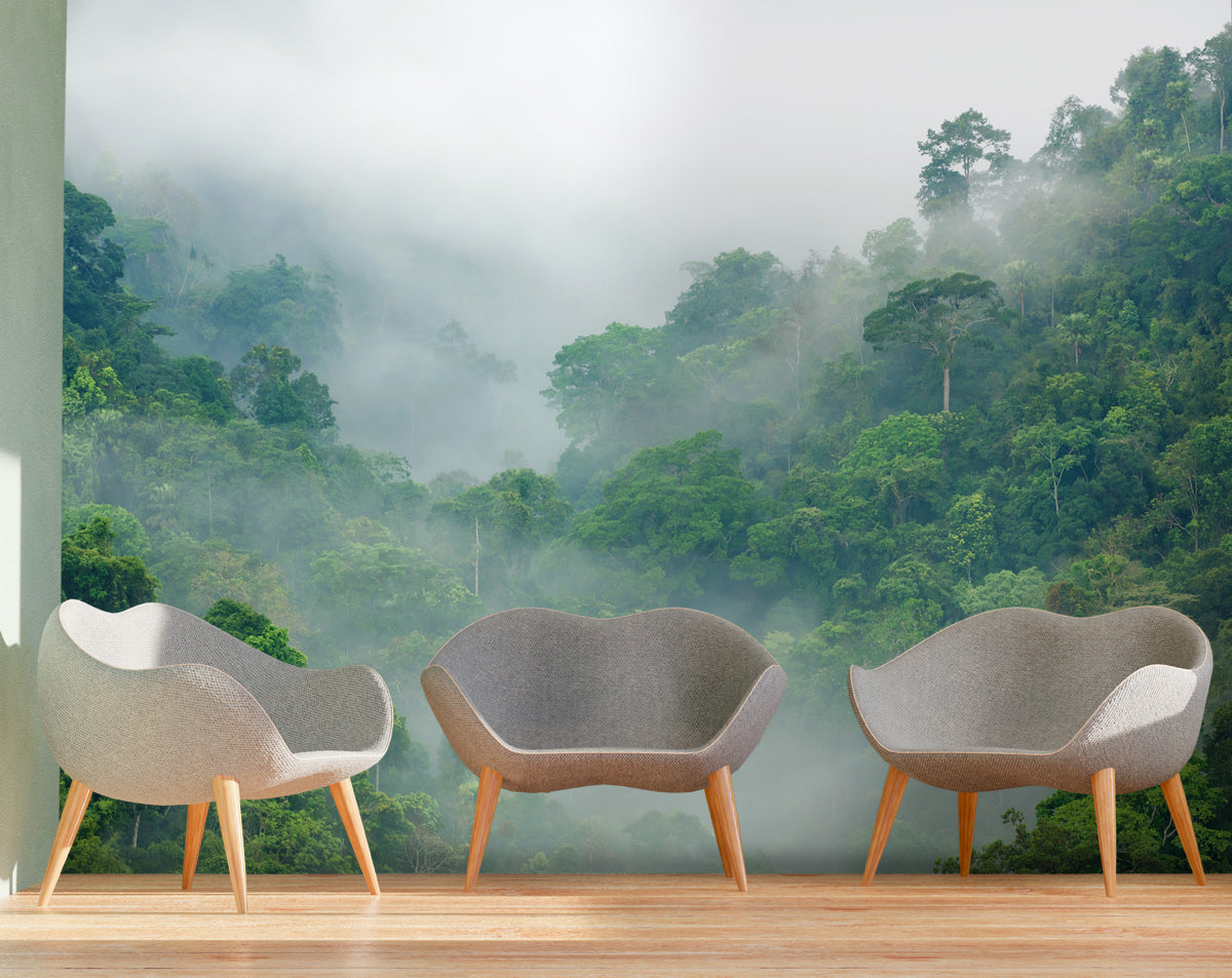 Foggy Mountain Forest 3D Landscape Wallpaper