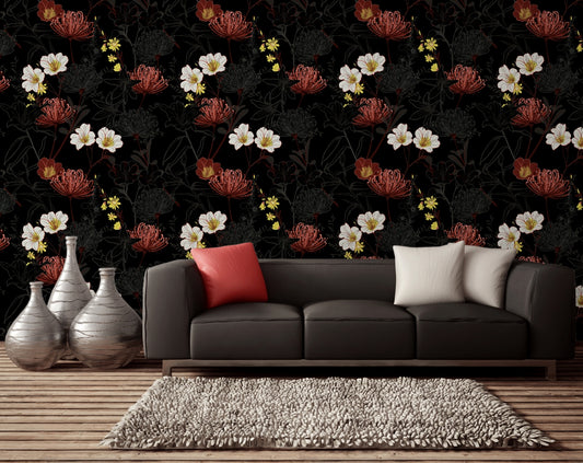 Dark Botanical Blooming garden Wallpaper