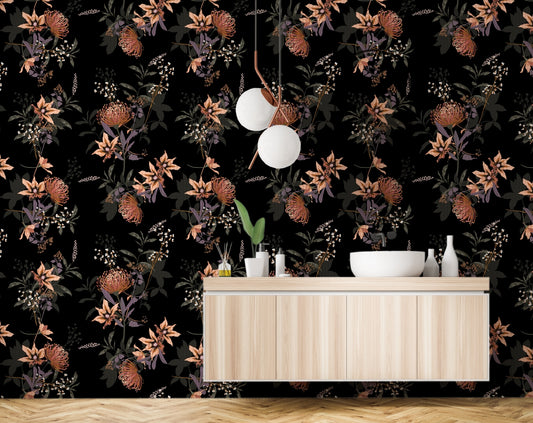 Peach color flower and black background wallpaper