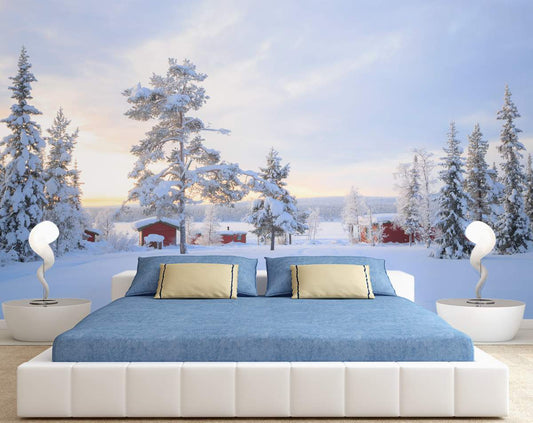 Snow Covered Winter Forest Customize Wallpaper | Bedroom Wallpaper