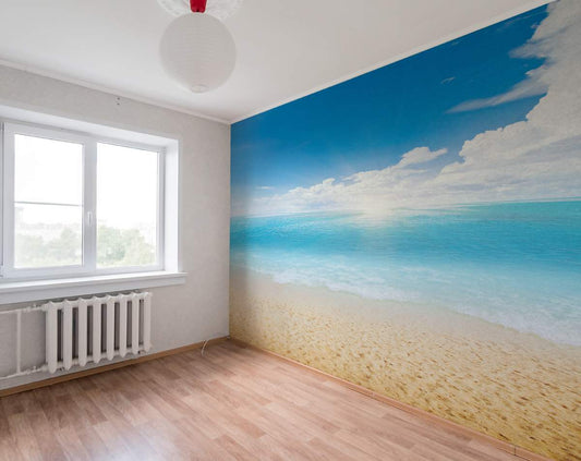 Living Room - 3D Sea Wave With Beach Wallpaper