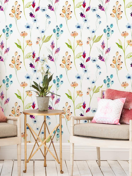 Watercolour Beautiful Colourful Floral Wallpaper Rolls