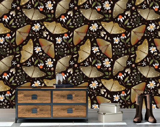 Butterfly and wild chamomile flower wallpaper