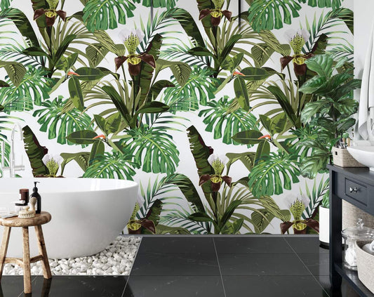 Orchid Palm Banana Leaves Wallpaper Rolls