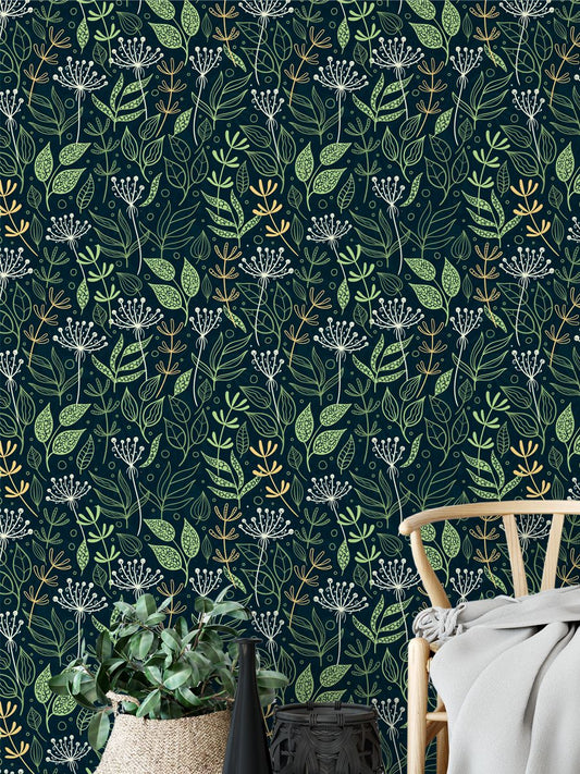 Vintage Green Leaves Tropical Wallpaper