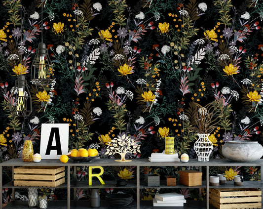 Dark yellow Flowers Pattern wallpaper