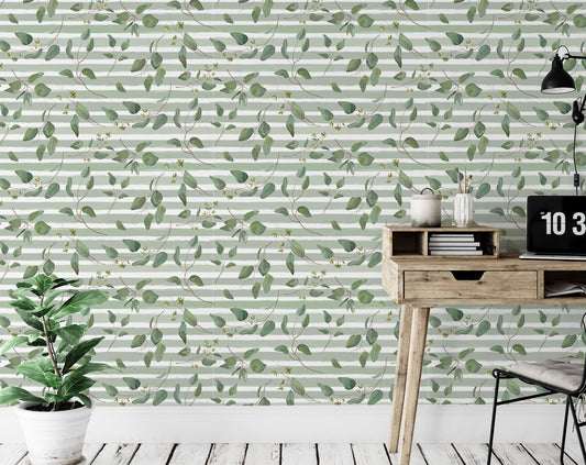 Mint Leaf Stripes Decorative Wallpaper Rolls