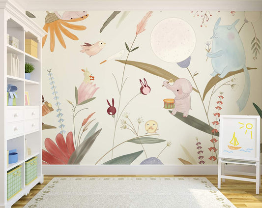 Cartoon Forest Animal Mural 3D Wallpaper