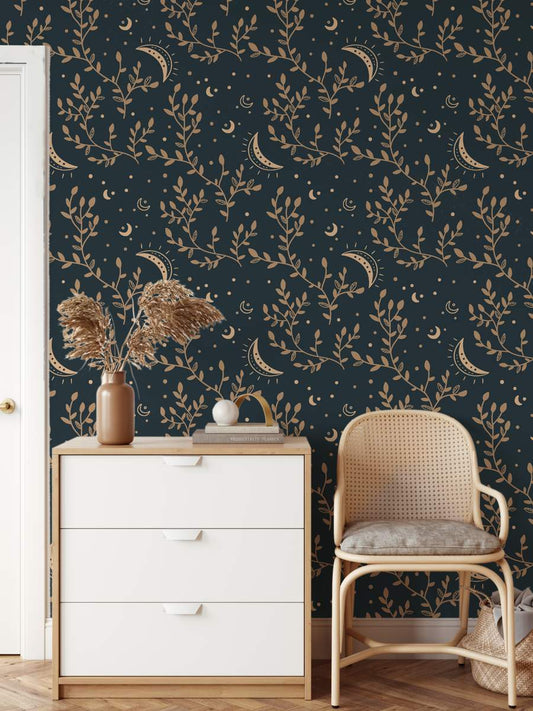 Half Moon And Star With Leafs Wallpaper Rolls