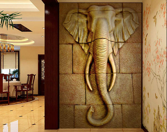 3D Golden Elephant Face Wallpaper