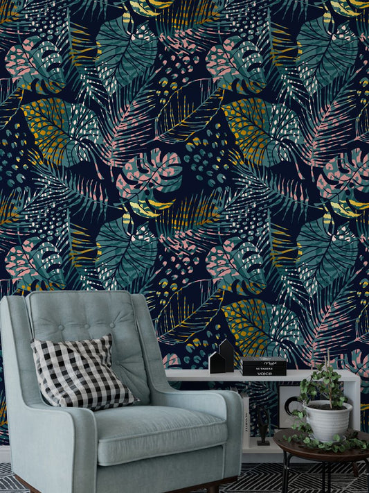 Tropical Multicolor Leaves Botanical Wallpaper