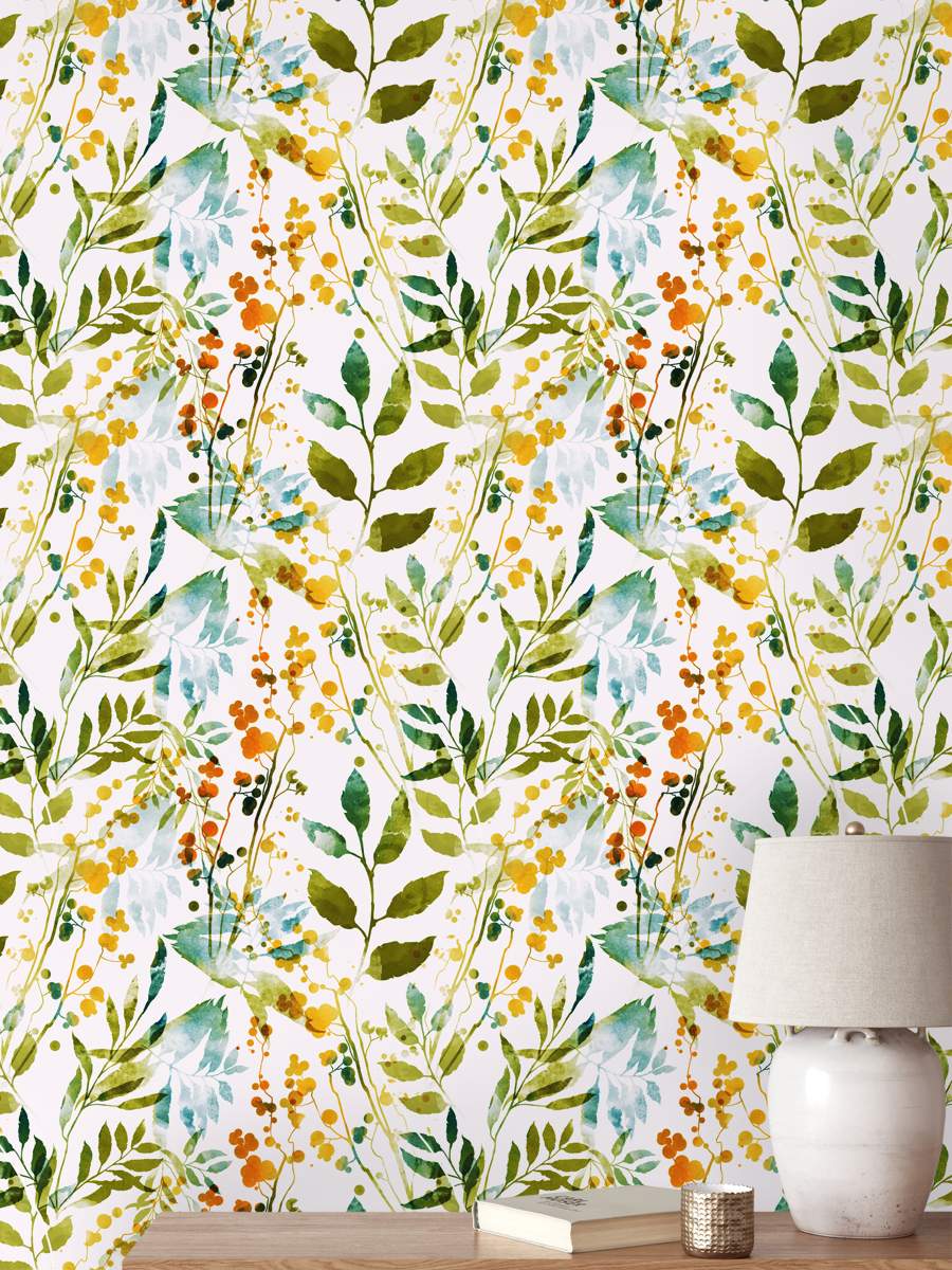 Herbs Flowers and Leaves Watercolour Wallpaper Rolls