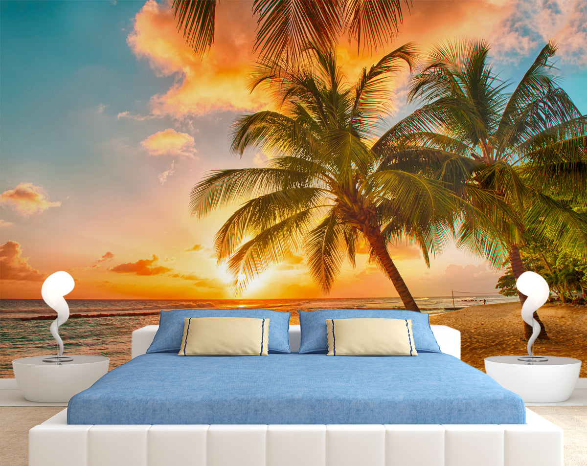 Sunset Ocean View Customize Wallpaper | Nature Wallpaper for Living room | Tree Wallpaper for Walls