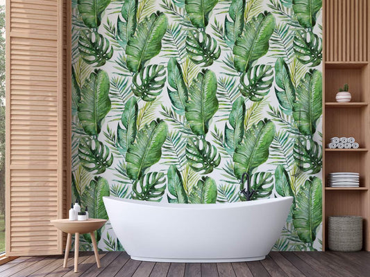 Jungle Tropical Leaves Watercolour Style Wallpaper Rolls
