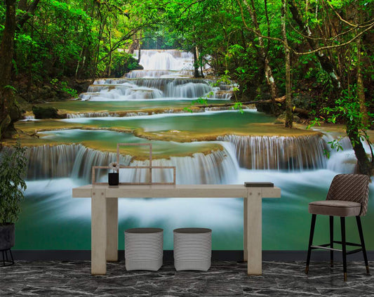 bed Waterfall Green Nature Landscape Wallpaper