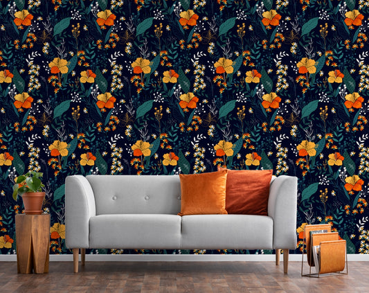 Retro Wild Seamless Flower Pattern Wallpaper
