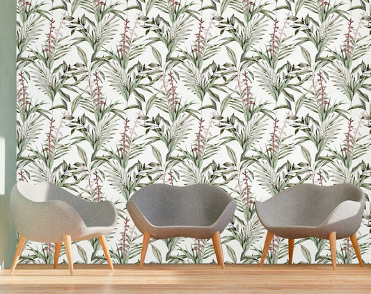 Green Leaves Tropical Modern Wallpaper