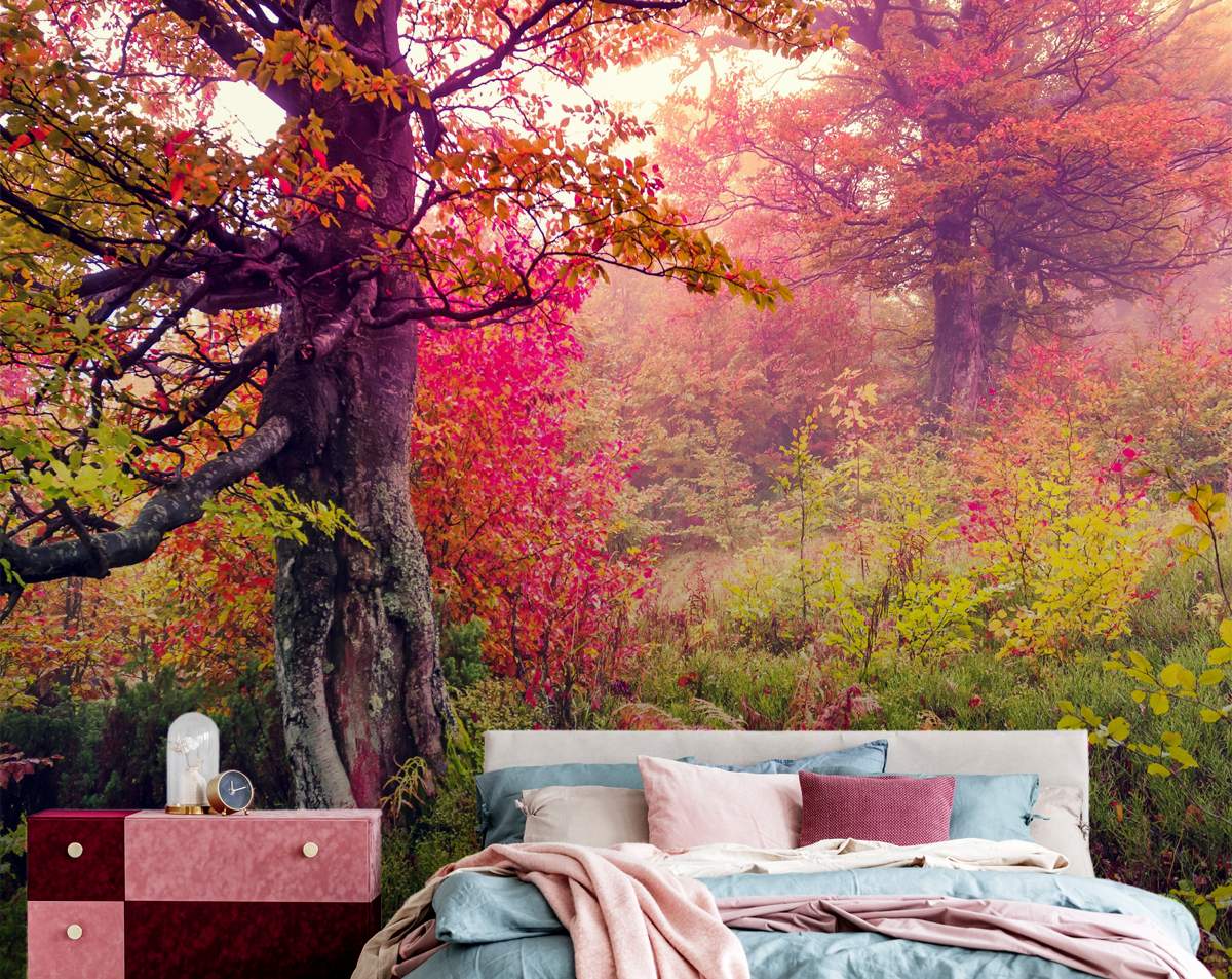 Pink Leaves Forest Customize Wallpaper