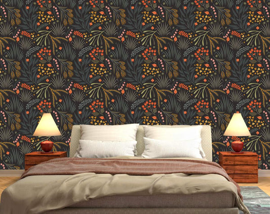 Beautiful Delicate Dark Floral Wallpaper Rolls