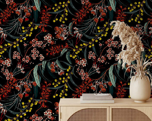 Australian Beautiful Floral Design With Dark Background Wallpaper Rolls