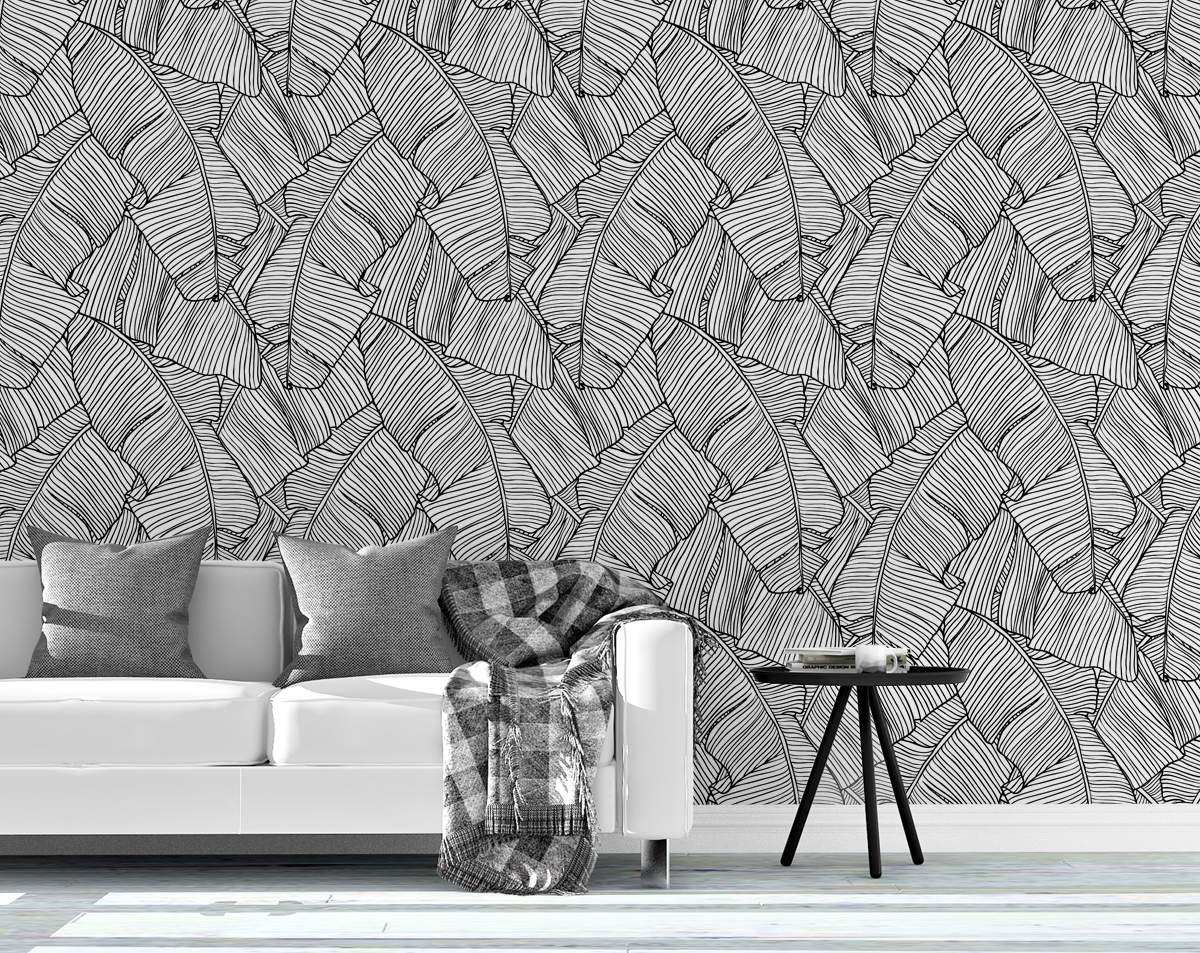 Stylish Trendy Monochrome Banana Leaf Wallpaper Rolls