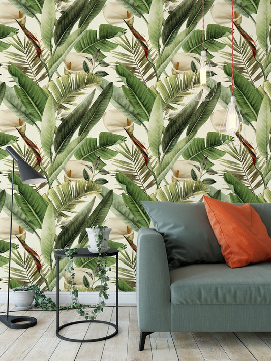 Watercolor Banana Leaf Art Wallpaper