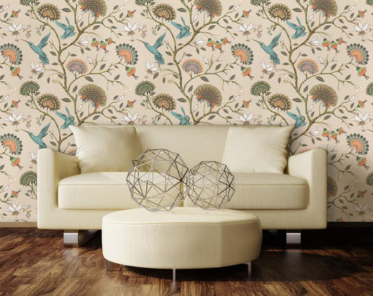 Blue Humming Bird and Flower Wallpaper