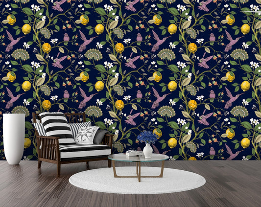 Dark navy blue Botanical Wallpaper