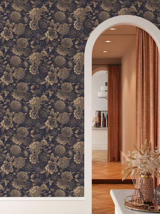 Golden Rose Floral Wallpaper Rolls