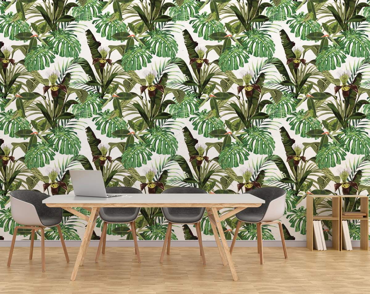 Orchid Palm Banana Leaves Wallpaper Rolls