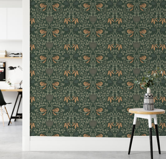 Floral Wallpaper and Leaves Wallpaper Retro Art Wallpaper Rolls