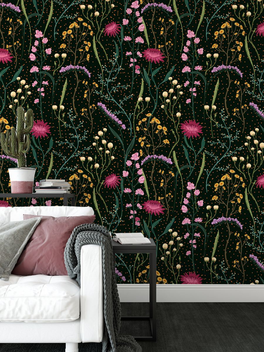 Vintage Floral Pattern Wallpaper, Wild Flowers Wallpaper