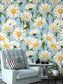 Blue Background White Flower Wallpaper Rolls