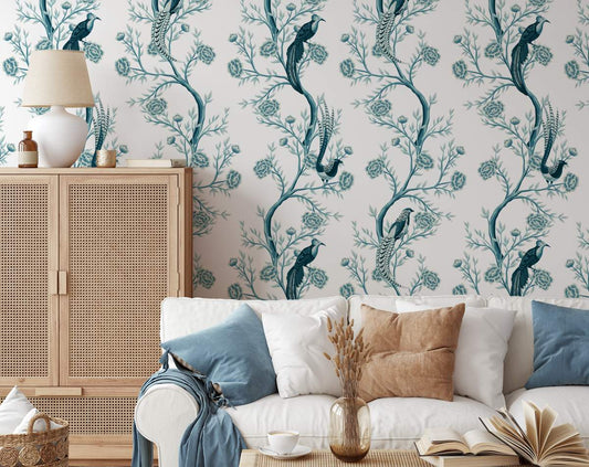 Blue Koel And Flower Wallpaper Rolls