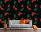 Red Flowers Decorative Tropical Palm Leaves Design Wallpaper