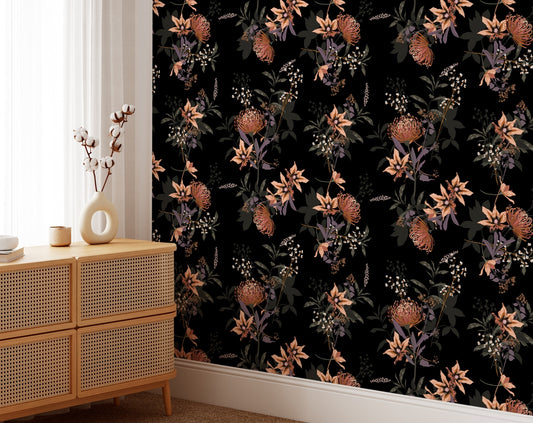 Peach color flower and black background wallpaper