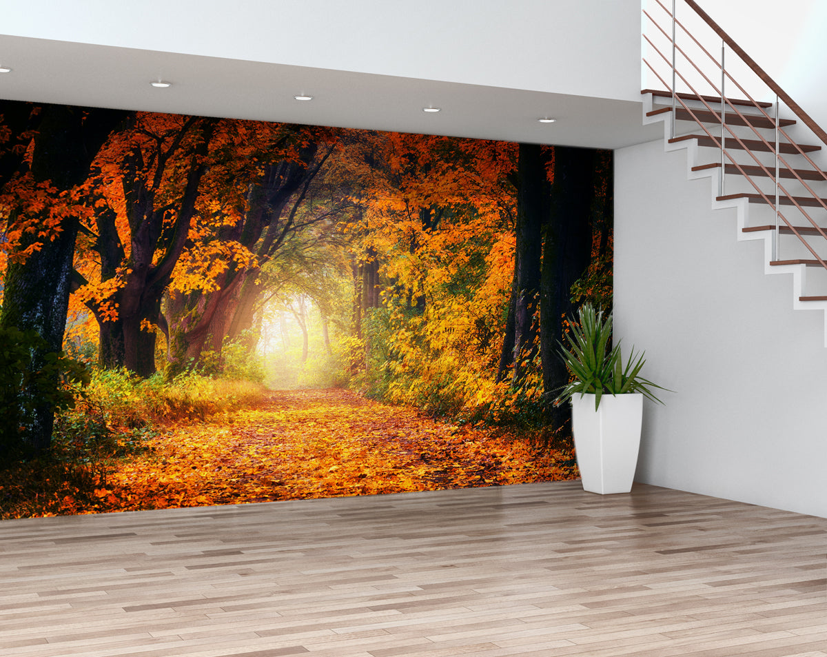 Orange Leaves Forest 3D Wallpaper