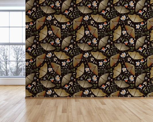 Butterfly and wild chamomile flower wallpaper