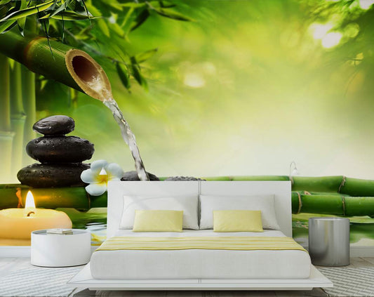 Bamboo Water Fountain 3D Wallpaper
