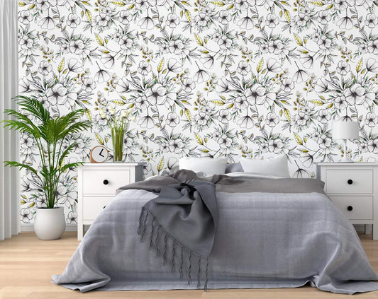 Beautiful Hand painted Flowers and colourful leaves Wallpaper Rolls
